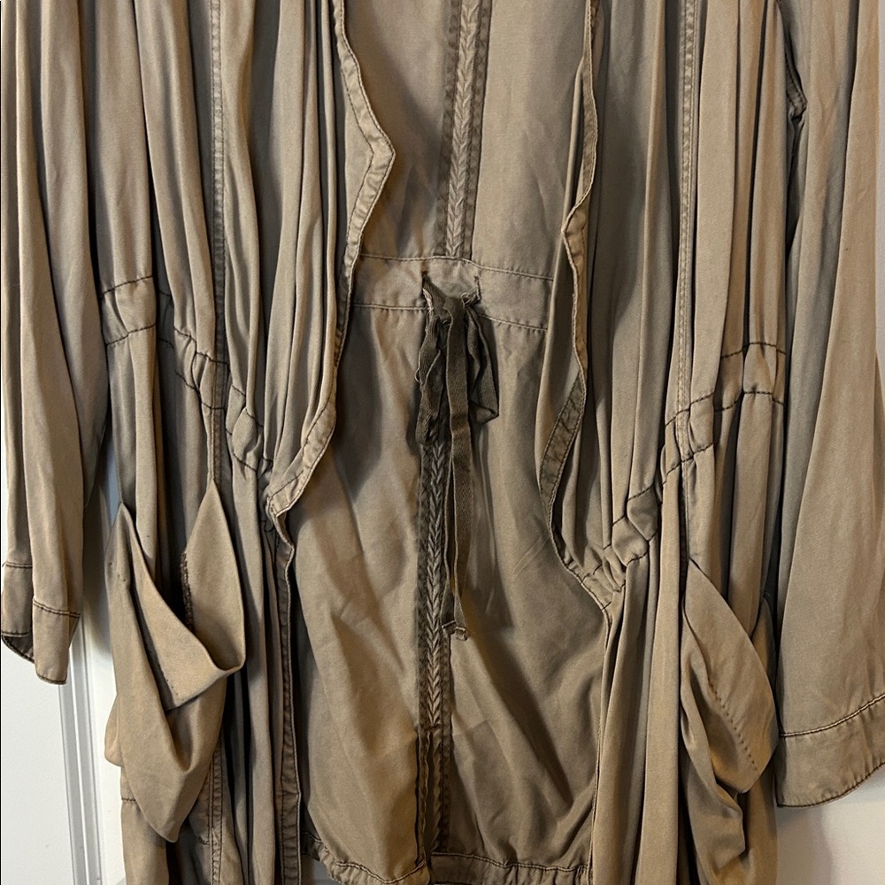 NEW LISTING! From ANTHROPOLOGIE  Tan Open Front Jacket with Pockets - Picture 3 of 6